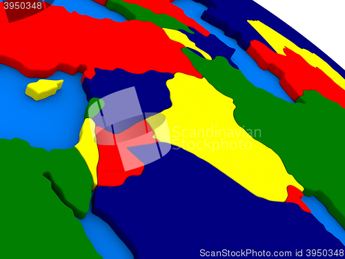 Image of Caucasus region on colorful 3D globe