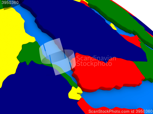 Image of Yemen, Eritrea and Djibouti on colorful 3D globe