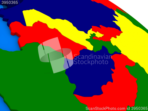 Image of Central Asia on colorful 3D globe