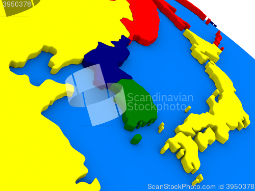 Image of South Korean and North Korea on colorful 3D globe