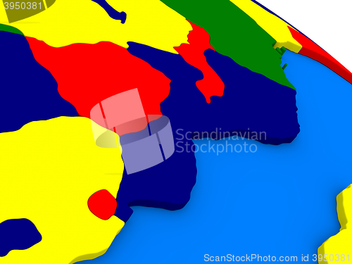 Image of Mozambique and Zimbabwe on colorful 3D globe