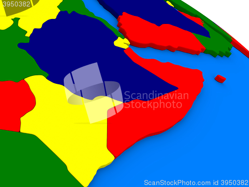 Image of Somalia and Ethiopia on colorful 3D globe