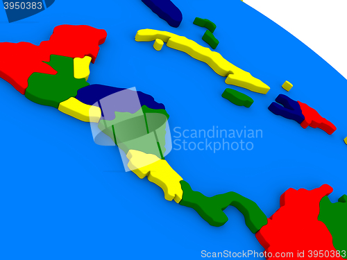 Image of Central America on colorful 3D globe