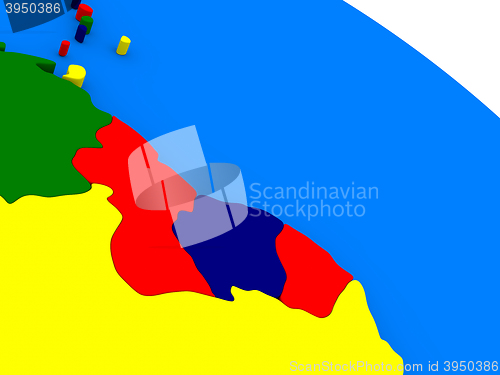 Image of Guyana and Suriname  on colorful 3D globe