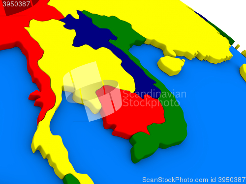 Image of Laos and Cambodia on colorful 3D globe