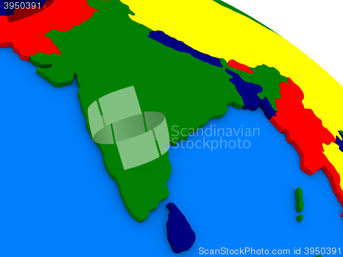 Image of India on colorful 3D globe