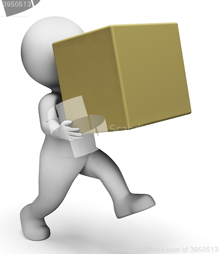 Image of Character Box Represents Delivery Delivering And Products 3d Ren