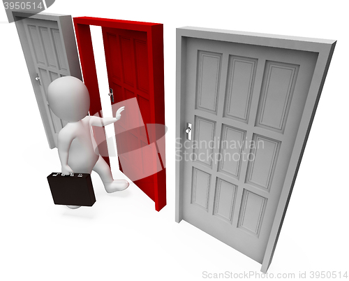 Image of Character Doors Shows Business Person And Path 3d Rendering