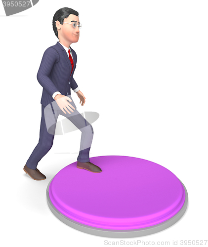 Image of Businessman Character Indicates Emergency Button And Render 3d R