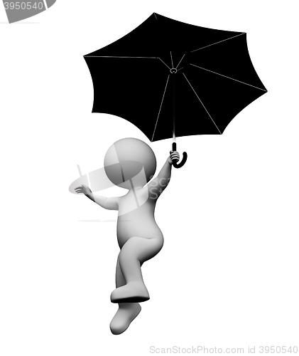 Image of Flying Umbrella Represents Man Parasols And Render 3d Rendering