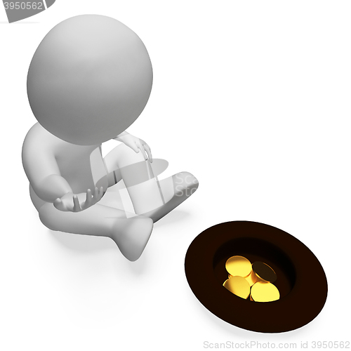 Image of Begging Coins Shows Homelessness Savings And Monetary 3d Renderi