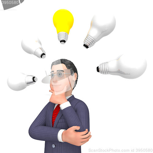 Image of Lightbulbs Businessman Indicates Power Sources And Character 3d 