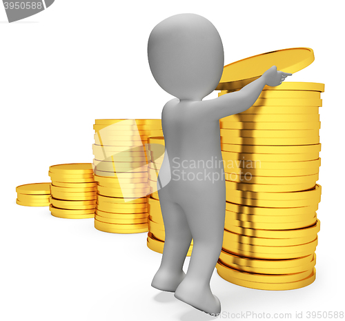 Image of Savings Coins Indicates Character Banking And Prosperity 3d Rend