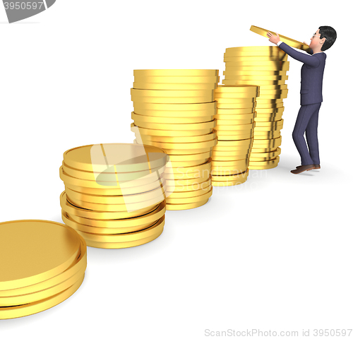 Image of Character Money Shows Business Person And Saves 3d Rendering