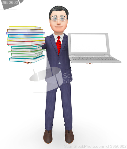 Image of Books Businessman Shows Stack Knowledge And Internet 3d Renderin