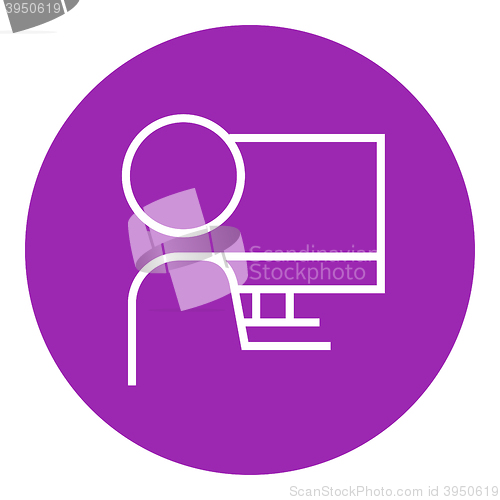 Image of Man working at his computer line icon.