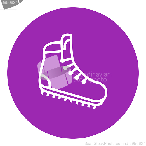 Image of Hiking boot with crampons line icon.