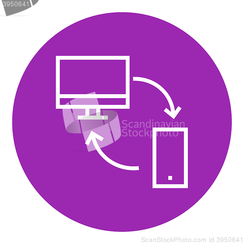 Image of Synchronization computer with mobile device line icon.