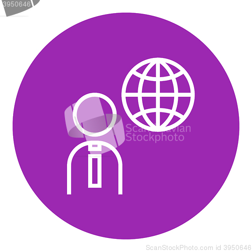 Image of Man with globe line icon.