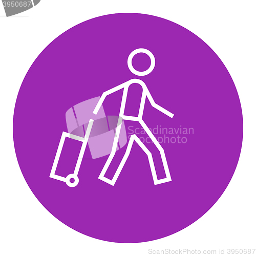 Image of Man with suitcase line icon.