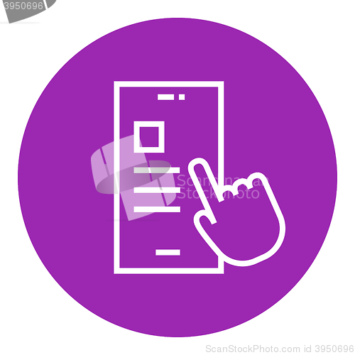 Image of Finger touching smartphone line icon.