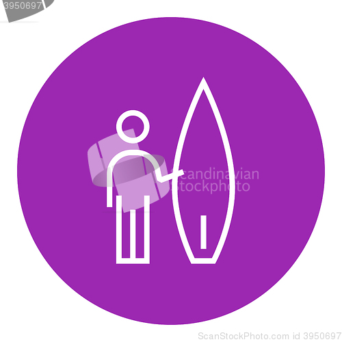 Image of Man with surfboard line icon.