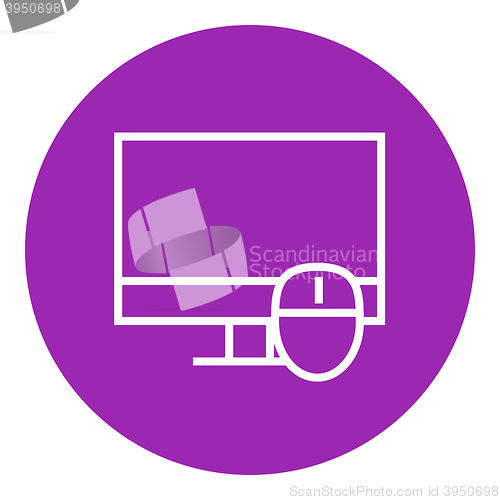 Image of Computer monitor and mouse line icon.