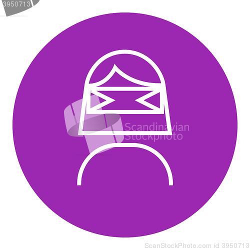 Image of Woman wearing virtual reality headset line icon.