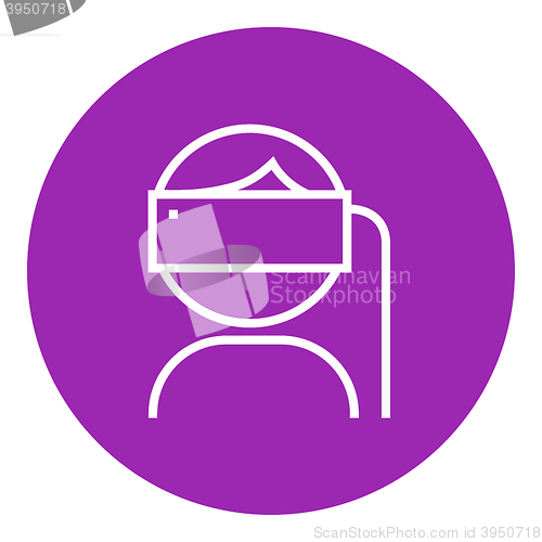 Image of Man wearing virtual reality headset line icon.