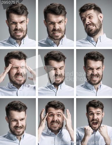 Image of Set of young man\'s portraits with different emotions