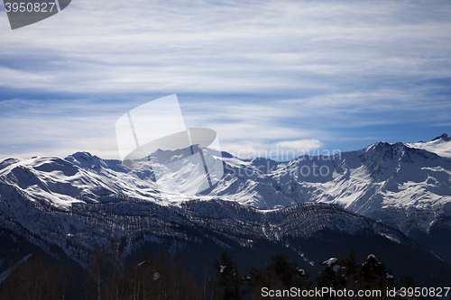 Image of Sunlight snowy mountains in nice evening