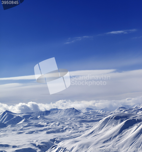 Image of View from ski resort on snowy mountains