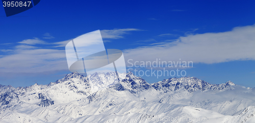 Image of Panoramic view on winter mountains in nice day