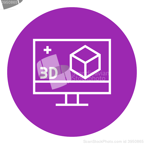 Image of Computer monitor with 3D box line icon.