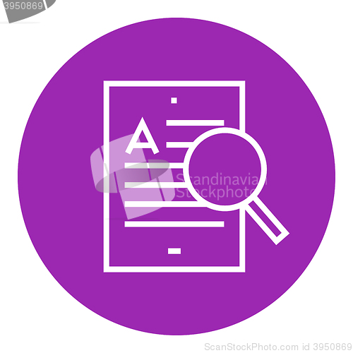 Image of Tablet and magnifying glass line icon.