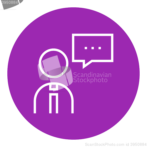 Image of Man with speech square line icon.