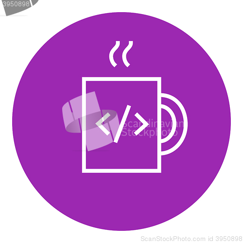 Image of Cup of coffee with code sign line icon.