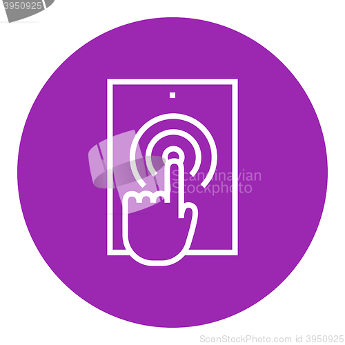 Image of Finger touching digital tablet line icon.