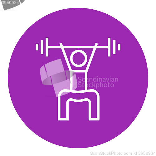 Image of Man exercising with barbell line icon.