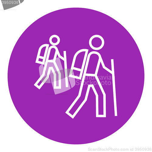 Image of Tourist backpackers line icon.