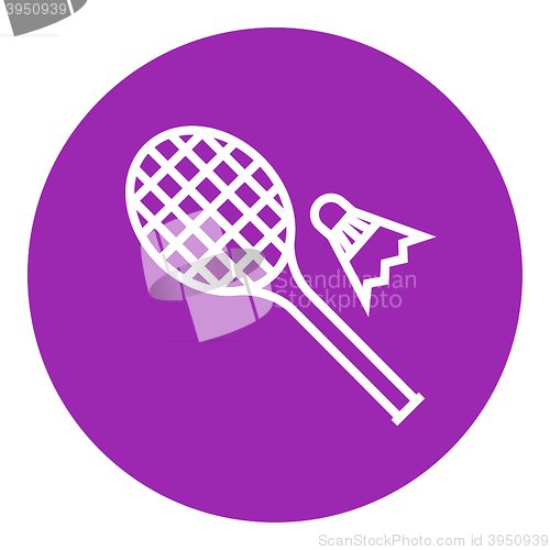Image of Shuttlecock and badminton racket line icon.
