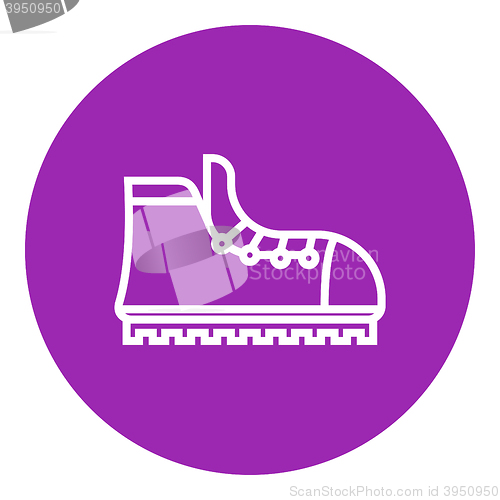 Image of Hiking boot with crampons line icon.