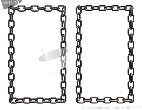 Image of metal chains frame border on white background - 3d rendering