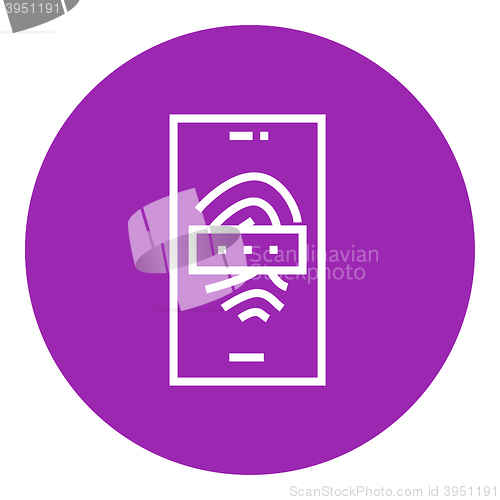 Image of Mobile phone scanning fingerprint line icon.