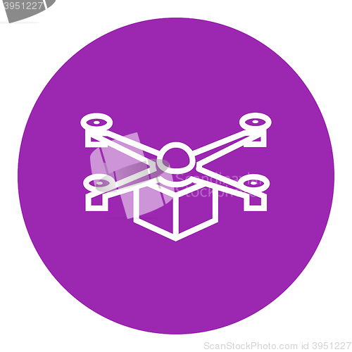 Image of Drone delivering package line icon.