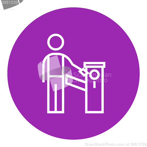 Image of Man at car barrier line icon.