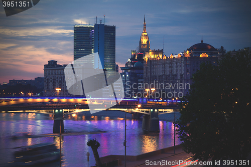 Image of Moscow evening landscape with bridges on Moscow-river