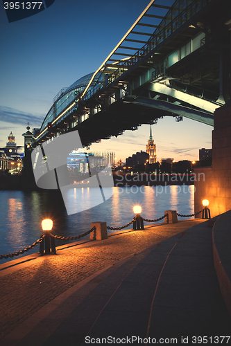 Image of evening cityscape with Bogdan Khmelnitsky Bridge, Moscow, Russia