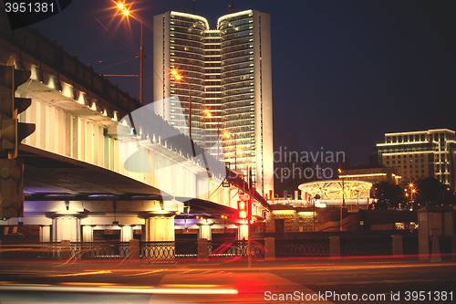 Image of evening landscape with Kalinin bridge, Moscow, Russia