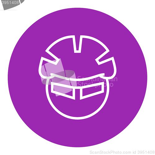 Image of Man in bicycle helmet and glasses line icon.